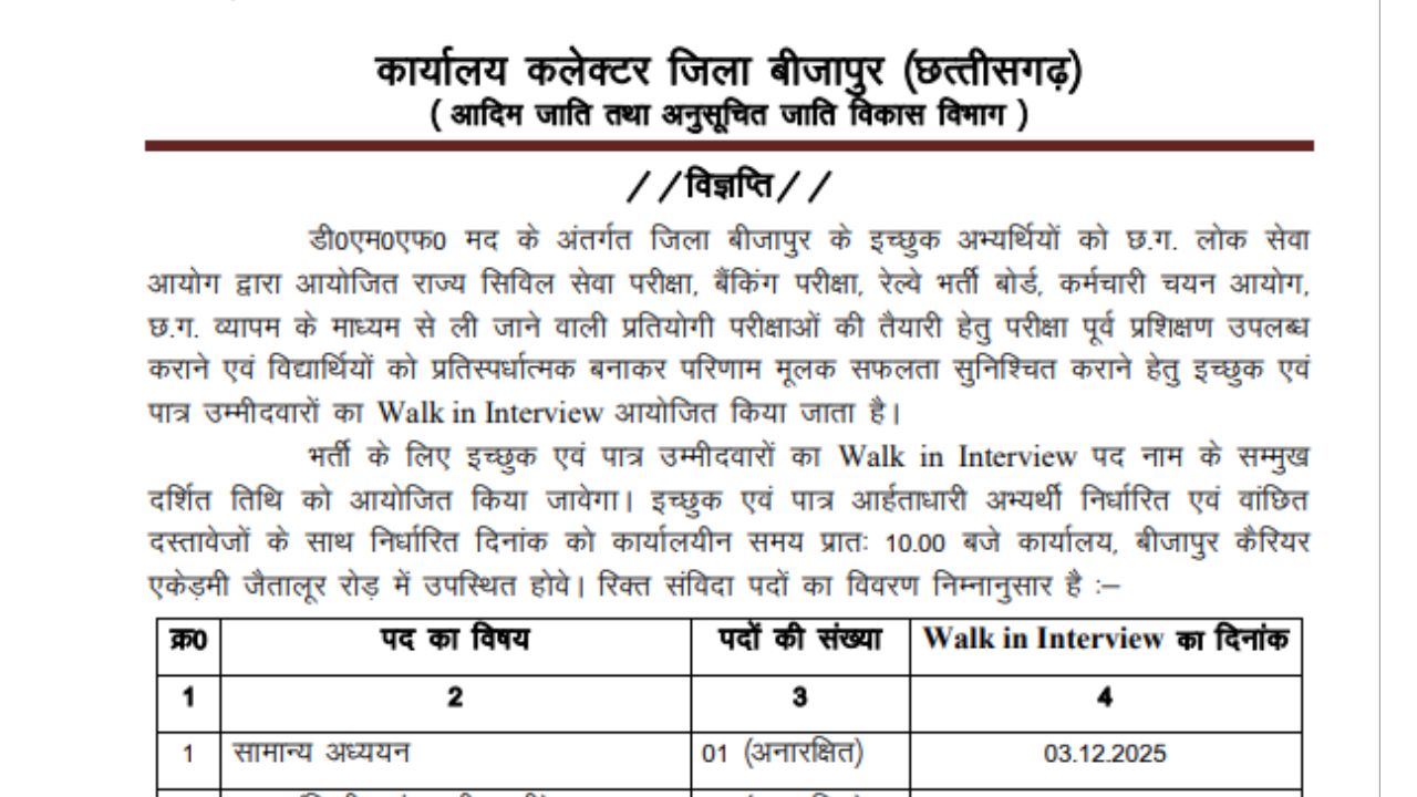 Bijapur Competitive Exam Training Recruitment 2025